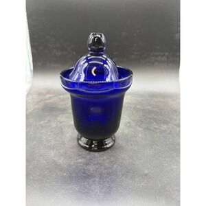 Thomas Webb England Cobalt Blue Glass Lidded Jar Footed Sugar Bowl Vintage